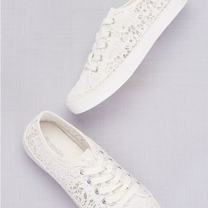 David’s Bridal white lace crochet sneakers. Never worn. Size 8